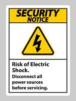 Security notice Risk of electric shock Symbol Sign Isolate on White Background vector