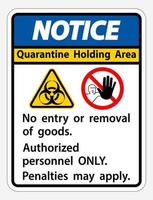 Notice Quarantine Holding Area Sign Isolate On White Background,Vector Illustration EPS.10 vector