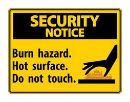 Security Notice Burn hazard,Hot surface,Do not touch Symbol Sign Isolate on White Background,Vector Illustration vector