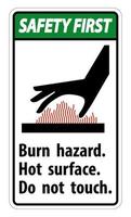 Safety First Burn hazard,Hot surface,Do not touch Symbol Sign Isolate on White Background,Vector Illustration vector
