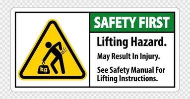 Lifting Hazard,May Result In Injury, See Safety Manual For Lifting Instructions Symbol Sign Isolate on transparent Background,Vector Illustration vector