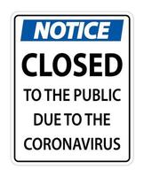 Notice Closed to public sign on white background vector