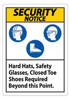 Security Notice Sign Hard Hats, Safety Glasses, Closed Toe Shoes Required Beyond This Point vector