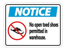 Notice No Open Toed Shoes Sign on white background vector