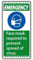 Emergency Face mask required to prevent spread of virus sign on white background vector