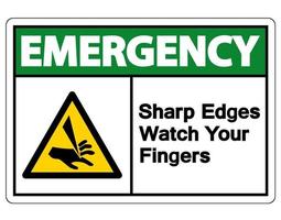 Los bordes afilados de emergencia mire sus dedos símbolo firmar sobre fondo blanco vector