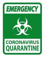 Signo de cuarentena de coronavirus de emergencia aislado sobre fondo blanco, ilustración vectorial eps.10 vector