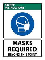 Instrucciones de seguridad máscaras requeridas más allá de este punto firmar aislar sobre fondo blanco, ilustración vectorial eps.10 vector