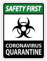Safety First Coronavirus Quarantine Sign Isolated On White Background,Vector Illustration EPS.10 vector