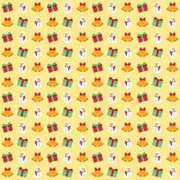 Christmas Wallpaper with Seamless Pattern Elements of Snowman, Bell and Gift Box. vector