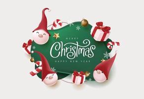 Christmas banner with cute gnome and festive decoration for christmas vector
