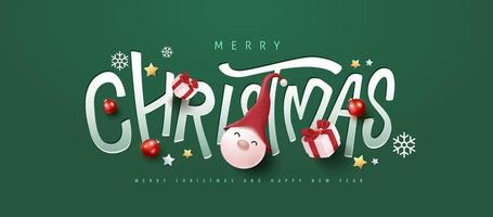 Feliz navidad y próspero año nuevo banner con tipografía de papel cortado y decoración festiva vector