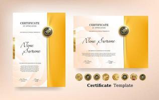 Certificate of appreciation template and vector golden Luxury premium badges