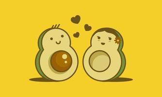 Cute Kawaii Doodle of Couple Avocado Falling in Love. Great to place on children or girl's t-shirt design.