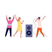 Party people friends birthday celebrating dancing playing eating have fun characters vector