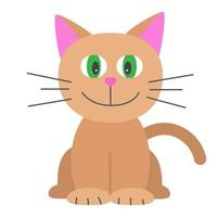 gato de divertidos dibujos animados, Ilustración de vector lindo en estilo plano. gato beige y marrón. gatito gordo sonriente. impresión positiva para calcomanías, tarjetas, ropa, textiles, diseño y decoración