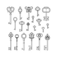 Vintage locks keys sketch keyhole Victorian style padlock