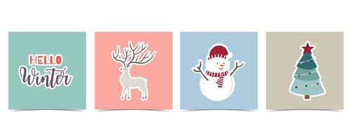 Collection of winter background set with reindeer,snowman.Editable vector illustration for christmas invitation,postcard and website banner