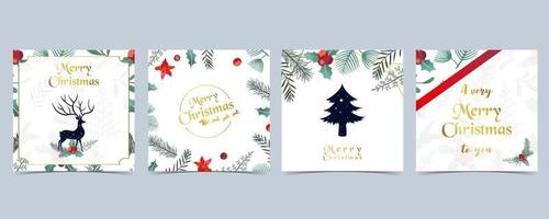 Collection of Christmas background set with holly leaves,flower,reindeer.Editable vector illustration for New year invitation,postcard and website banner