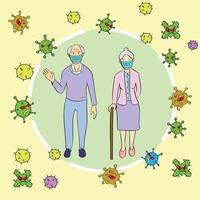 Old man and woman stand in a bubble that protects against the new coronavirus COVID-2019. vector