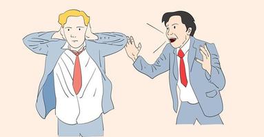 Businessman covered his ears because of the anger of his colleague. Hand drawn style vector. vector