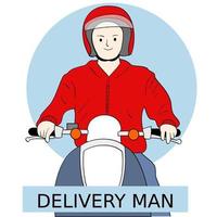 Delivery man riding a scooter. Hand drawn style vector design illustrations.