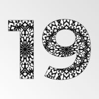 Number 19 with Mandala. decorative ornament in ethnic oriental style. coloring book page vector