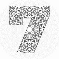 Number 7 with Mandala. decorative ornament in ethnic oriental style. coloring book page. vector