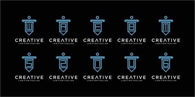 Conjunto de letra creativa bufete de abogados lápiz concepto de diseño de logotipo vector