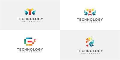 colecciones de diseño de logotipos de tecnología de letras creativas vector