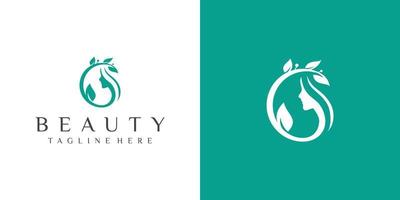beauty logo woman face logo designs with leaf circle. beauty logo design