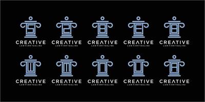 Conjunto de concepto de diseño de logotipo de bufete de abogados de letra creativa vector