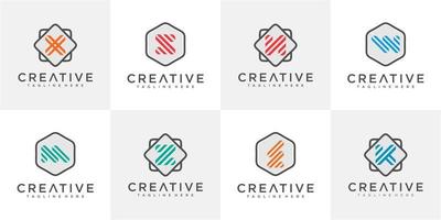 Conjunto de letra de línea colorida en la plantilla de diseño de logotipo de forma vector