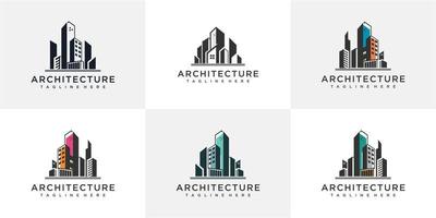 conjunto de plantilla de diseño de logotipo de arquitectura. colecciones de diseño de logotipos de arquitectura. diseño de logotipo de edificio vector