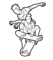 Outline Skateboarder Playing Skateboard vector