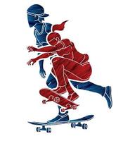 Group of Skateboarder Playing Skateboard Together vector