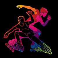 Grupo de acción de jugadores de patines. vector