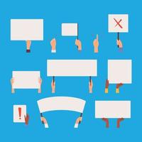 Protesters banners holding hands politics picket blank signs manifestation collection vector