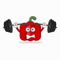 Red paprika mascot character with fitness equipment. vector illustration