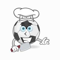 el personaje de la mascota del balón de fútbol se convierte en chef. ilustración vectorial vector