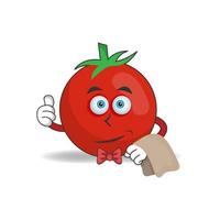 el personaje de la mascota del tomate se convierte en camarero. ilustración vectorial vector