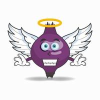 Purple onion mascot character dressed like an angel. vector illustration