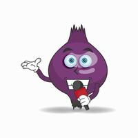 The Purple onion mascot character becomes a host. vector illustration