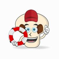 The mushrooms mascot character becomes a lifeguard. vector illustration