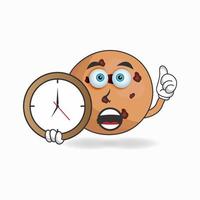 Cookies mascot character holding a wall clock. vector illustration