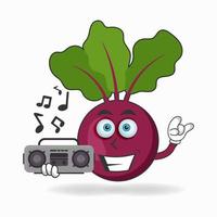 Onion Purple mascot character holding a radio. vector illustration