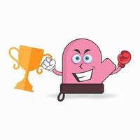 The gloves mascot character wins a boxing trophy. vector illustration