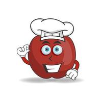 el personaje de la mascota de la manzana se convierte en chef. ilustración vectorial vector