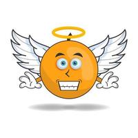 Orange mascot character dressed like an angel. vector illustration