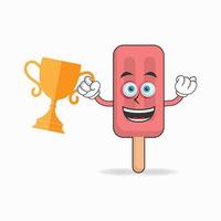 Red Ice Cream mascot character with a trophy in right hand. vector illustration